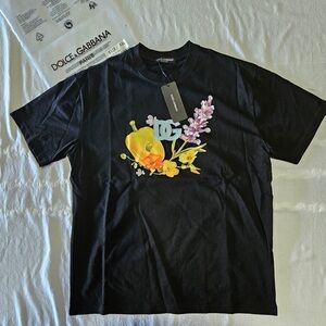 Dolce & Gabbana Black Tee with Floral Accents